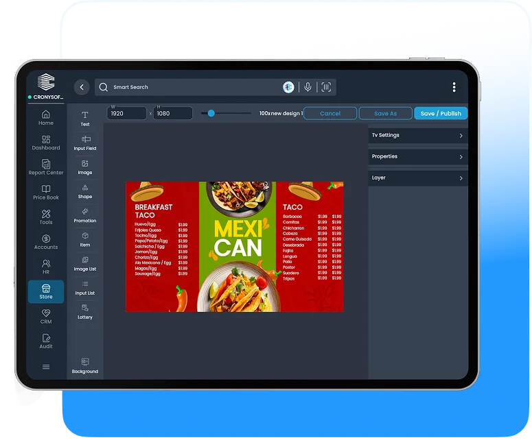 CronySoft Loyalty Analytics Dashboard on tablet