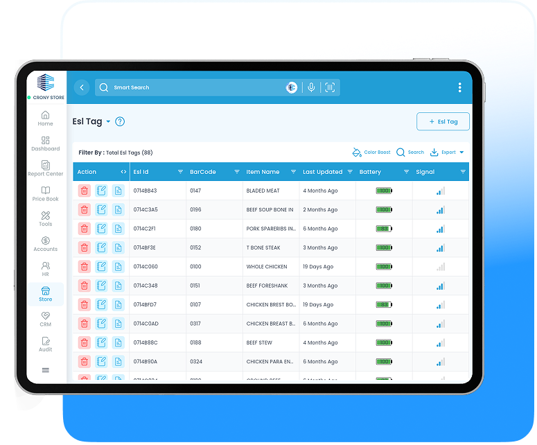 CronySoft Loyalty Analytics Dashboard on tablet
